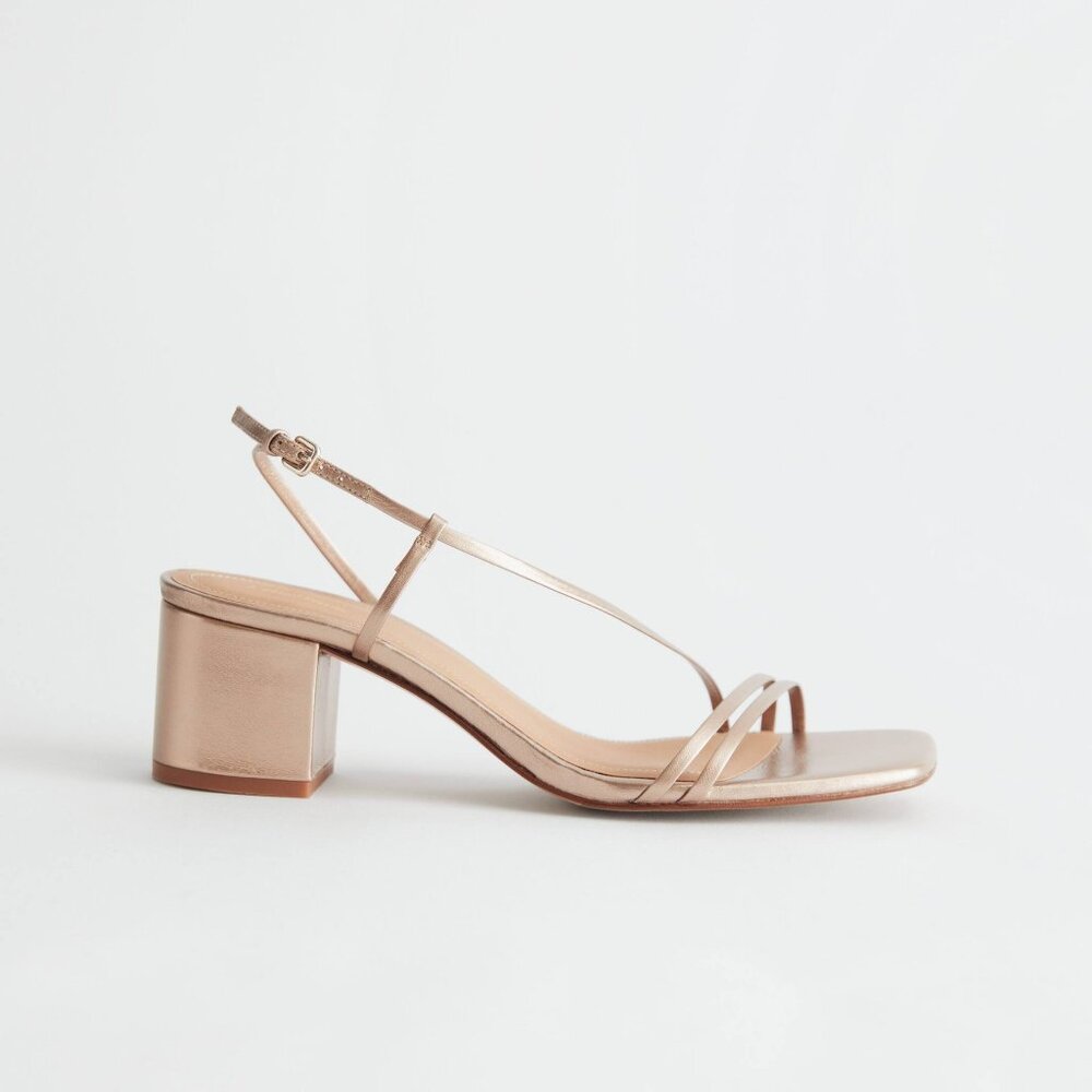 NWT & Other Stories Strappy Gold Block-Heeled Sandals | Size 8